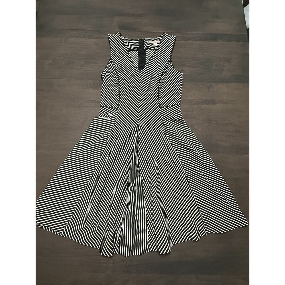 Banana Republic Women's Size 8 Black White Striped A-Line Midi Dress